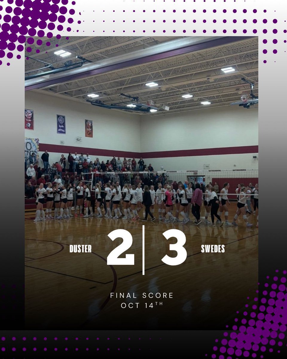 The volleyball team came up short in a hard-fought match against Gothenburg last night. The lost in 5 sets: (27-25) (28-30) (25-23) (22-25) (14-16) They’re back in action tomorrow,  where they take on Minden on Pink Out Night!  🩷🩷🩷 <a href="/HoldregeDusters/">Holdrege Public Schools</a>