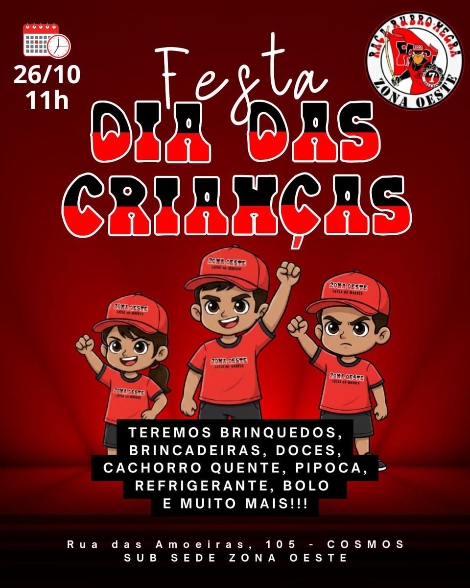 oeste_comando's tweet photo. 🔴 FESTA DIA DAS CRIANÇAS ⚫️

Gostaríamos de convidar a todos os colaboradores e simpatizantes, para nossa festa do dia das crianças, dia 26 de Outubro às 11h00. 
Esperamos por você!❤️

*Seja um colaborador, chame na DM, direct ou no WhatsApp✊🏾 https://t.co/7ApClVXxzq