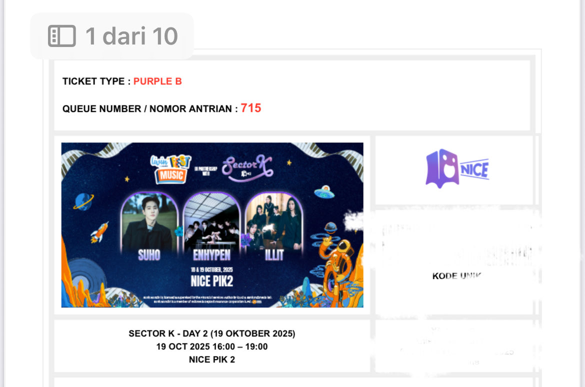 lhsxxng_'s tweet photo. wts tiket sector k, jual rugi karna tiba" ga diizinin🥲 

SECTOR K
DAY 2 — PURPLE B
💵900k

tiketnya atas namaku kokk👍🏻 https://t.co/6Xgw6JGiww