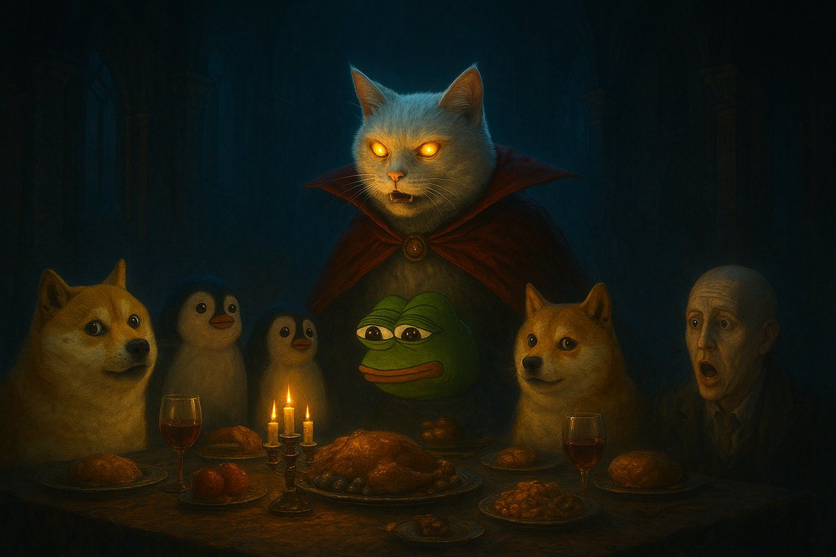 VampCatCoinSOL's tweet photo. Won't be long before our beloved #VampCatCoin is sitting at the same dinner table with $DOGE, $PENGU, $PEPE, and many other big #memecoins 🔥

$VCC will slowly but surely be climbing the Solana meme coin ranks 💪 https://t.co/NdOn3xo5WV