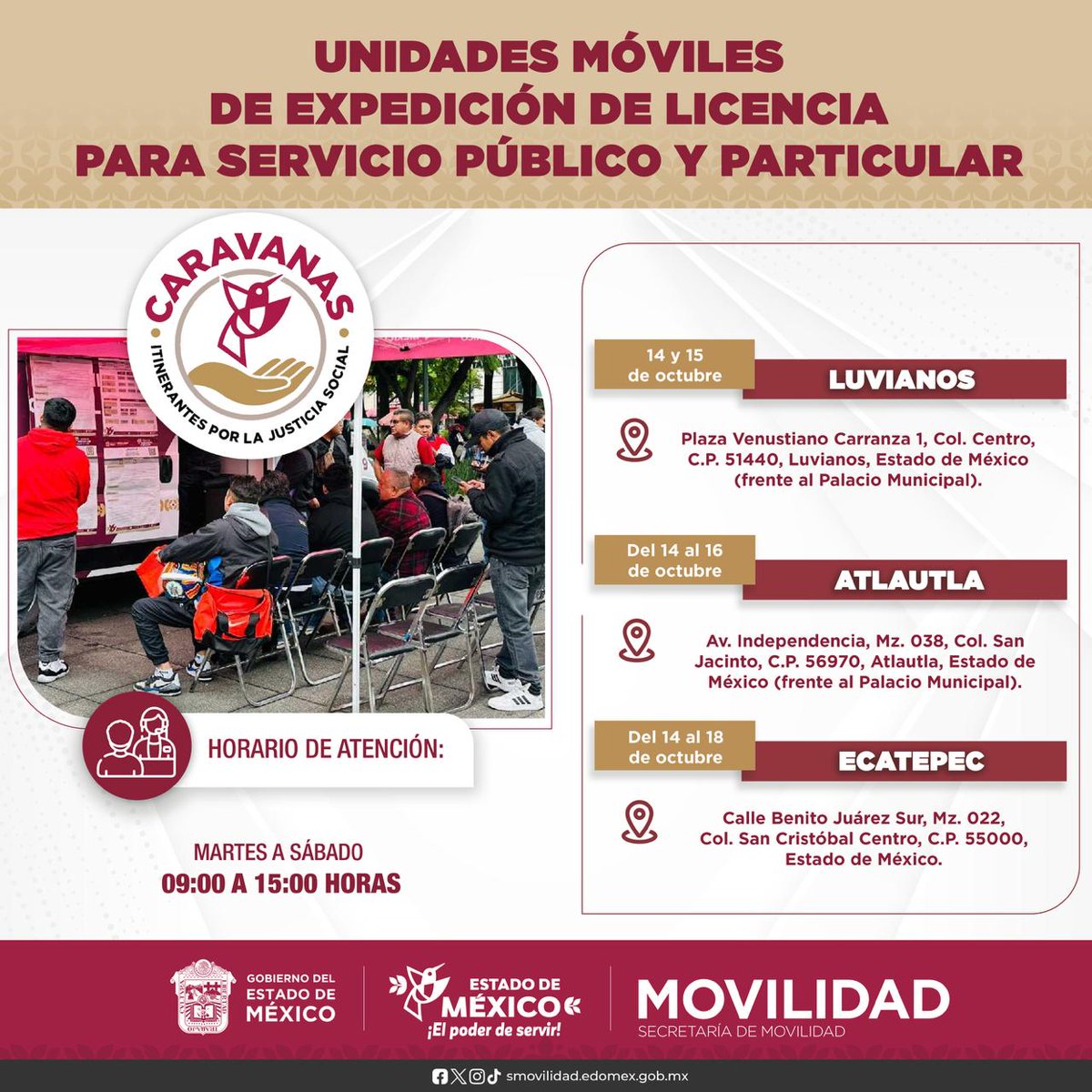 IMEDIS_Edomex's tweet image. Las Caravanas Itinerantes por la Justicia Social llegan a ti, acude conoce los servicios que existen.
Consulta requisitos y costos ingresando a: smovilidad.edomex.gob.mx/licencias_perm…
#ElPoderDeServir