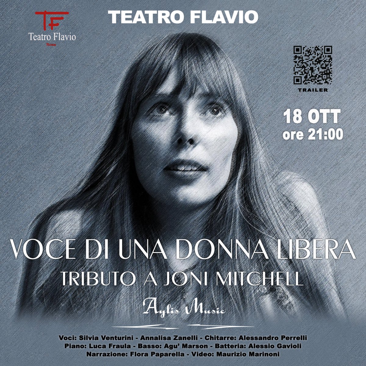 SABATO 18 OTTOBRE – ORE 21:00
UN OMAGGIO A UNA SIGNORA DELLA MUSICA MONDIALE
JONI MITCHELL

biglietto: euro 20,00
per informazioni:
WhatsApp: 3513487275
email: info@teatroflavio.it
Acquista i tuoi biglietti online con la scelta del posto!
2tickets.it/SelectTitolo.a…