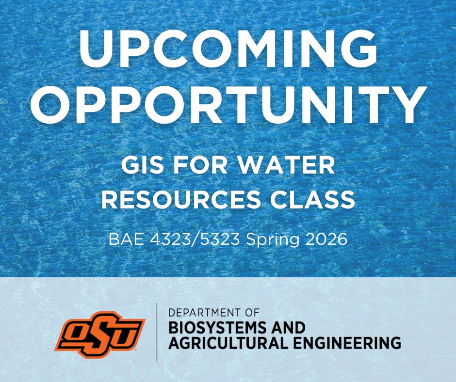 Upcoming opportunity!

The Department of Biosystems and Agricultural Engineering will be offering GIS for Water Resources in Spring 2026. The course provides hands-on experience using GIS tools for water resources and environmental analysis. The class is open to students across