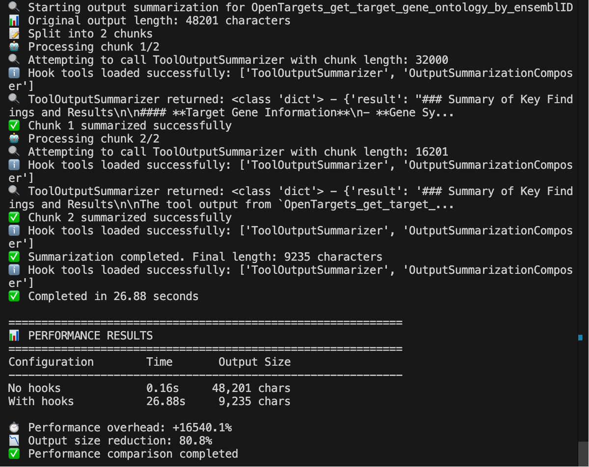 ScientistTools's tweet image. 🤯 Tool outputs too long? Context window exploding? API costs spiraling?
We've all been there! Scientific tools return massive datasets that are impossible to process efficiently.
Enter ToolUniverse Hooks 🚀
✨ SummarizationHook: AI-powered massive document compression
📁…