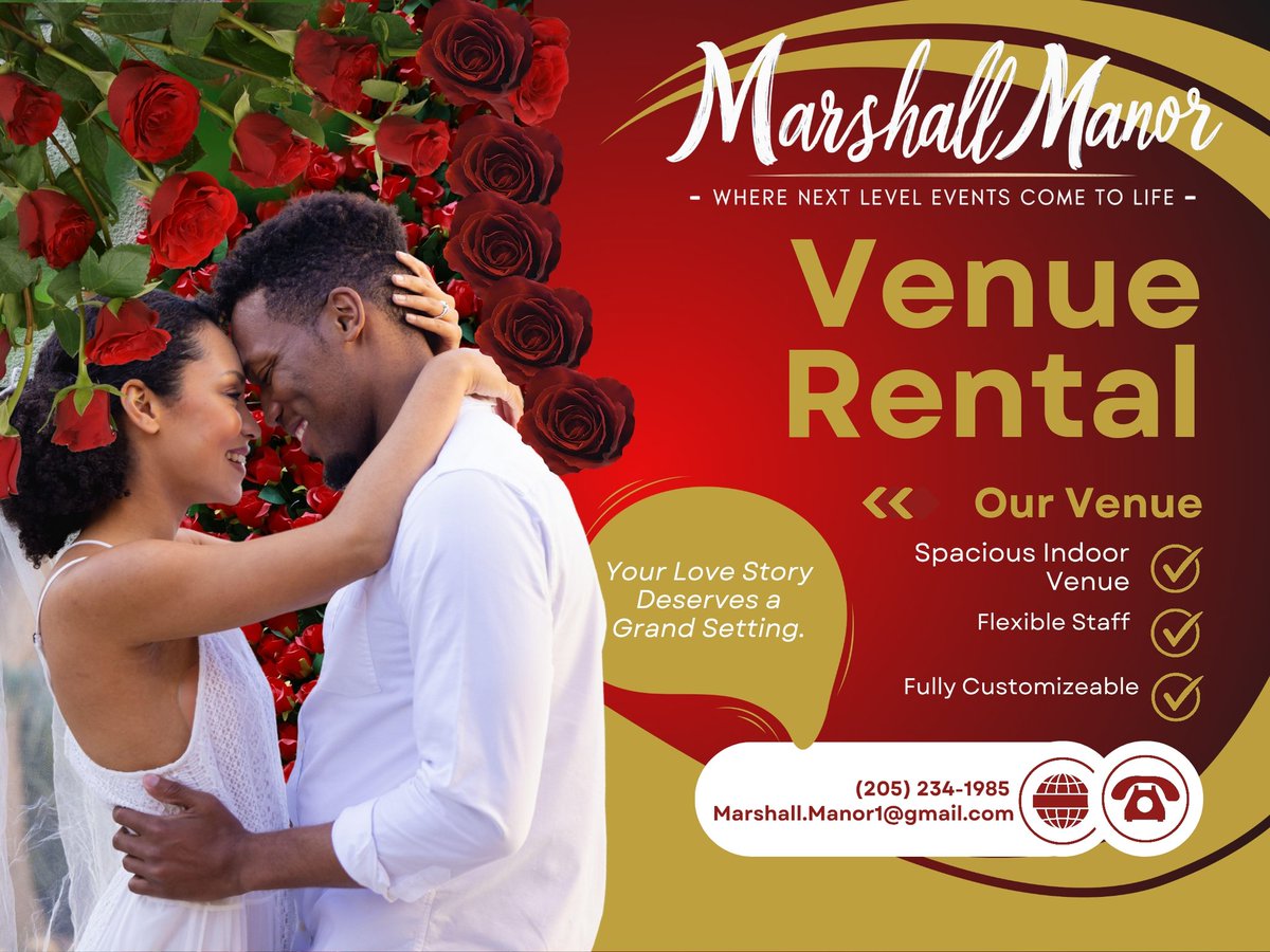 Say “I Do” in Style 💍✨
Ready to make your big day iconic? Marshall Manor Entertainment Center is THEEE spot for unforgettable vibes, Insta-worthy backdrops, and a celebration that slays.

Lock in your date, gather your crew, and let’s create wedding magic.