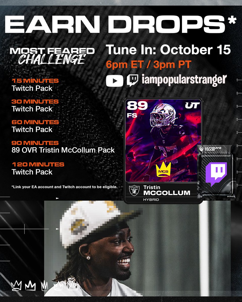 UseCodePOP's tweet image. DROPS ARE ACTIVE AND THE MCS MOST FEARED EVENT IS LIVE
How To Setup Twitch Drops ➡️ youtube.com/watch?v=fh8mBx…
Tune In NOW ➡️ twitch.tv/iampopularstra…
Make Sure To Check Progress Often To Make Sure It Doesn't Stop ➡️ twitch.tv/drops/inventory
#SponsoredByEA