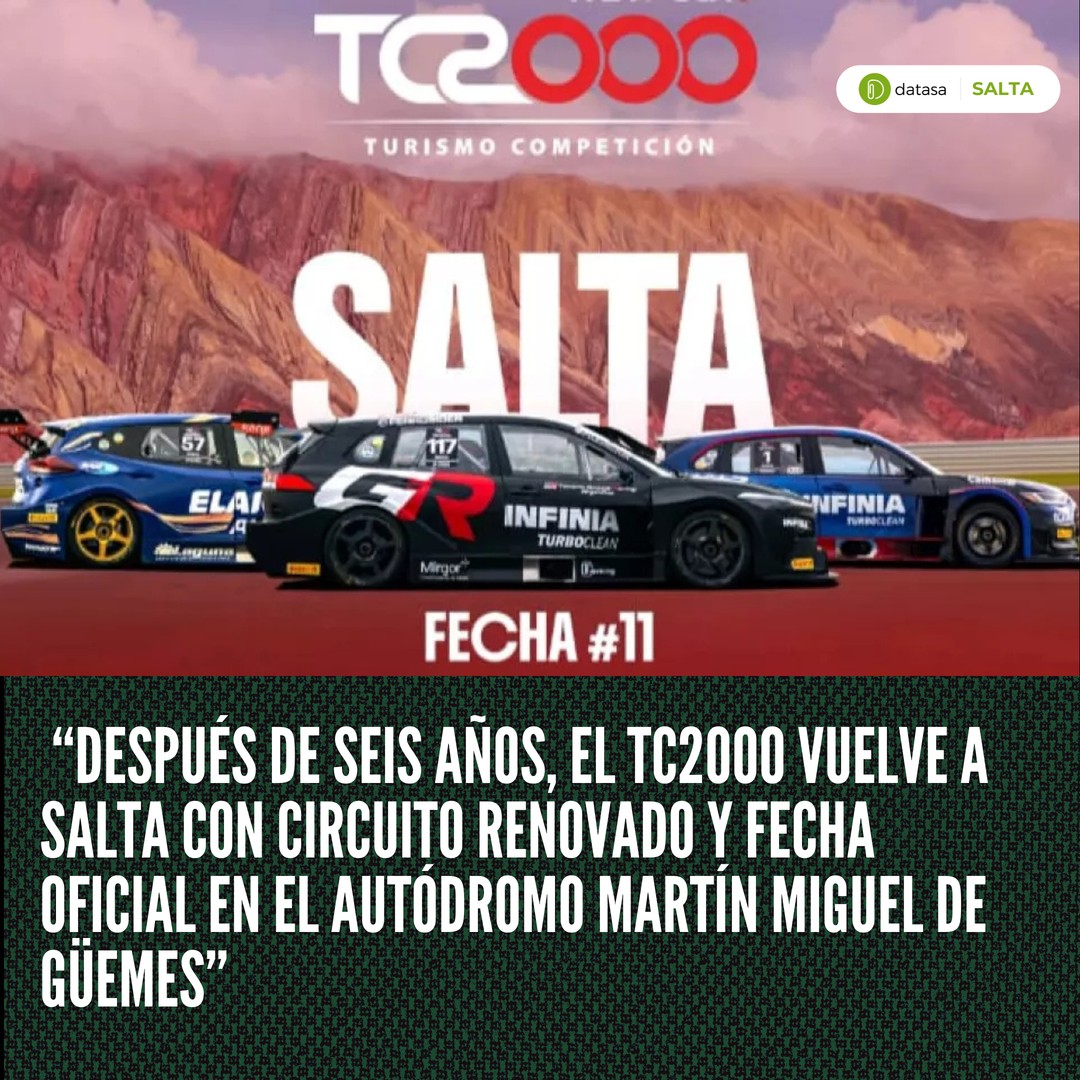 🏁 ¡El TC2000 vuelve a Salta tras 6 años!  
📅 22 y 23 de noviembre  
📍 Autódromo Martín Miguel de Güemes  
🆕 Nuevo trazado en sentido antihorario  
Será la 11ª fecha del campeonato 2025.  
¡Imperdible para los fanáticos del motor!
#TC2000 #Salta #Automovilismo #Fecha11