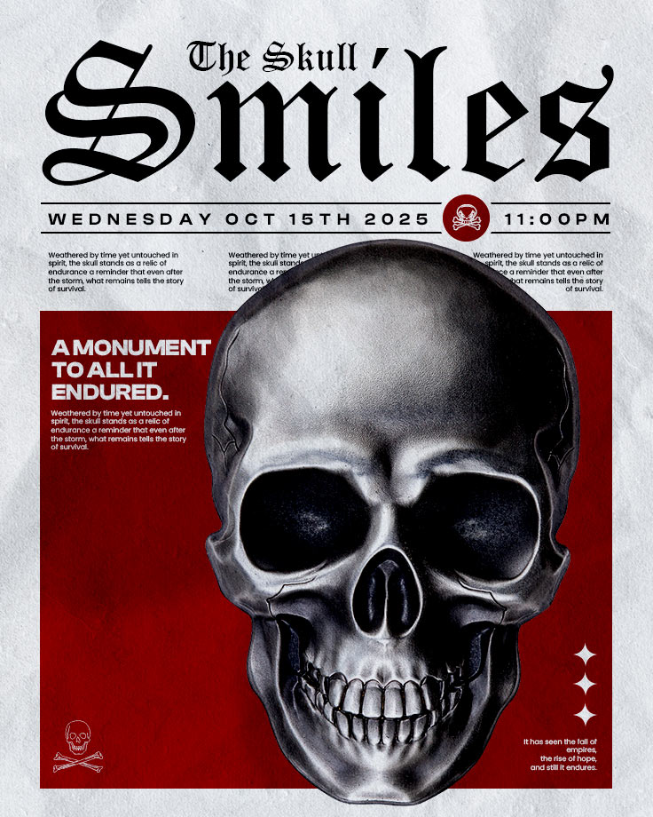 big_praiz's tweet image. Bold type. Dark tones. Quiet strength.
The skull smiles and endures. 💀
My Day 3 entry for #Tarius5daysChallenge #TypographyArt