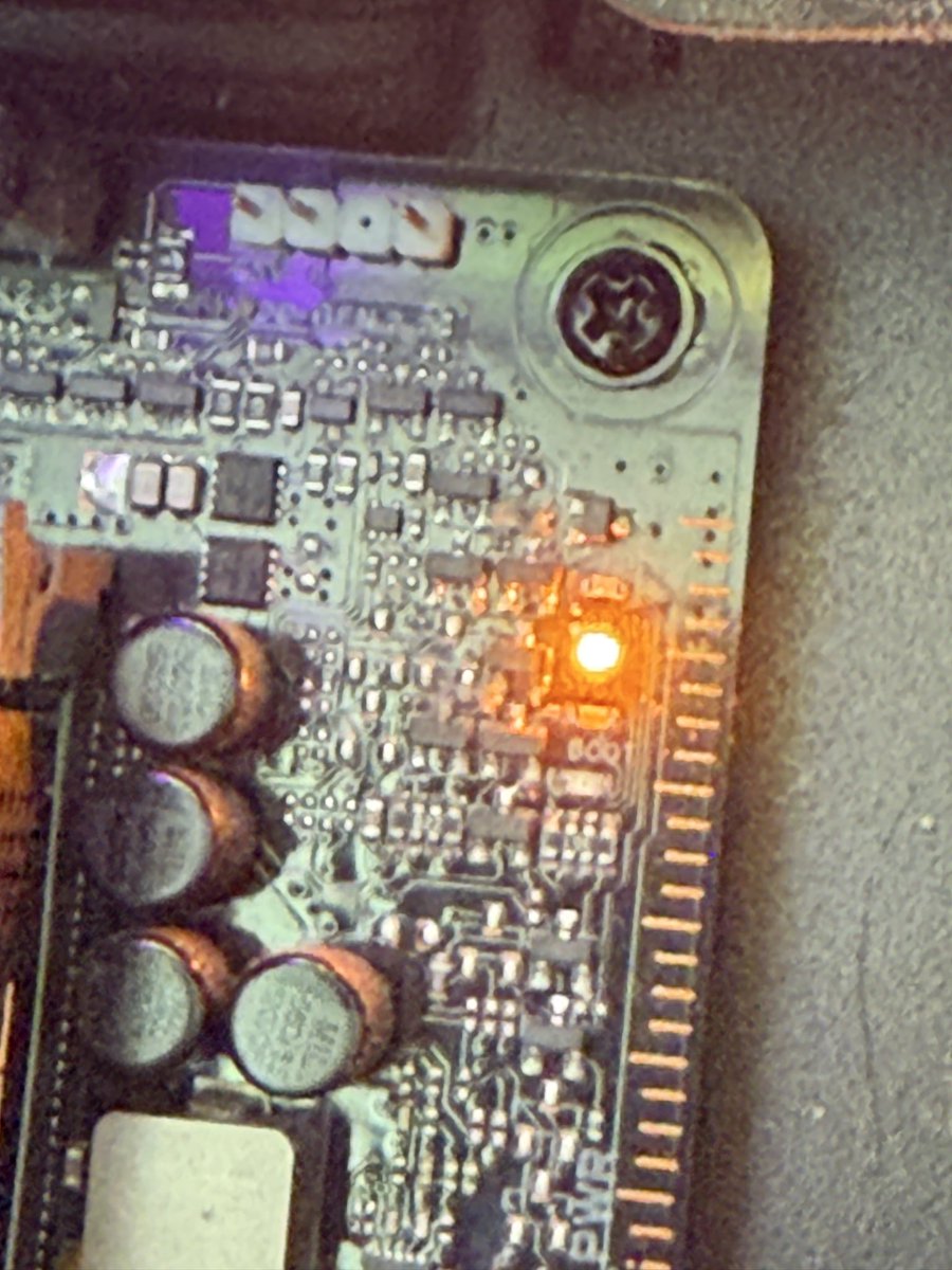 darkrai7x's tweet image. my pc won’t post and this light keeps saying on, i’ve tried reseating the gpu and ram and nothing is working any ideas?