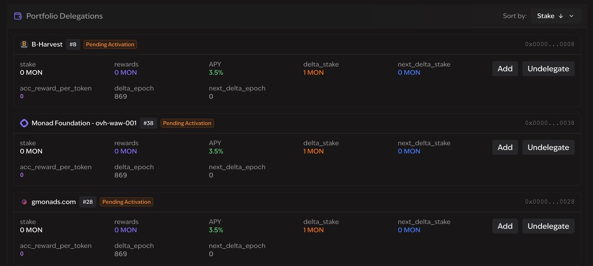 Staking is live!!! and well 🔥
But before you throw your $MON in — here’s what you should know 👇

🟣 Monad Staking — Things to Know

-Min stake = 1 MON
Anything below (like 0.2 MON) won’t go through.

-“Pending Activation” = normal
  Your stake goes live next epoch (~5–6 hrs).