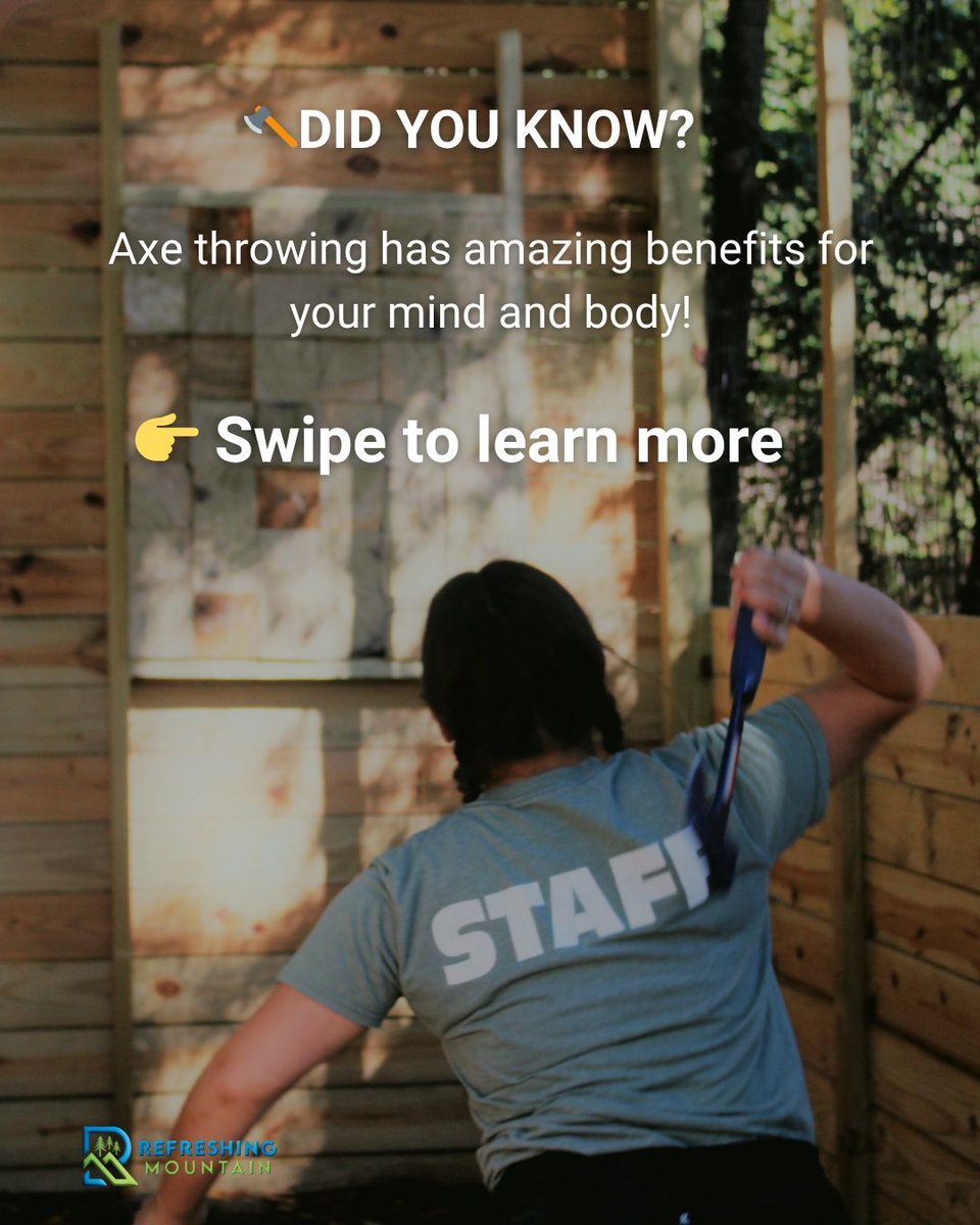 RefreshingMount's tweet image. Looking to add a little adventure to your day?
Try outdoor axe throwing at Refreshing Mountain! Designed for ages 13 and up, this fun add-on includes 30 minutes of unlimited throws for only $15 per person.
Reserve your spot today: refreshingmountain.com/activities/axe…