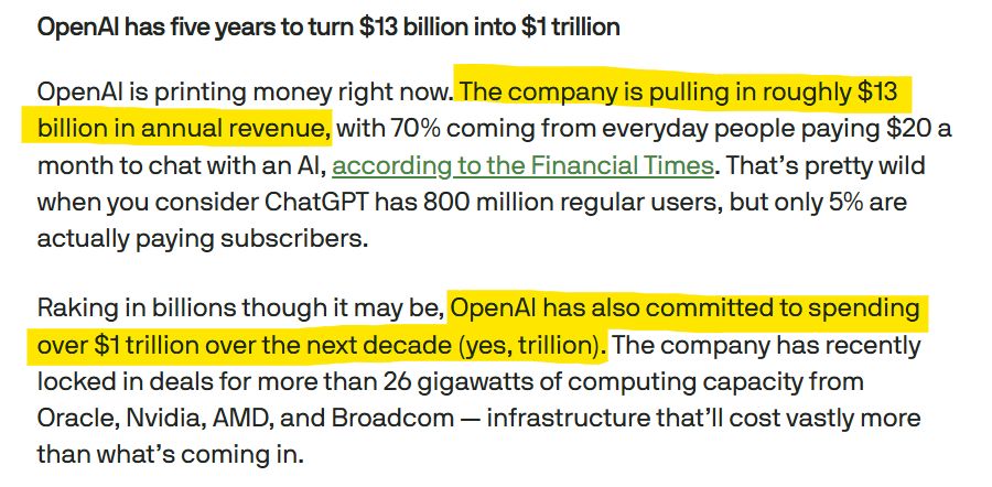 forward_future_'s tweet image. &quot;OpenAI has five years to turn $13 billion into $1 trillion.&quot; Do you think they can do it?
