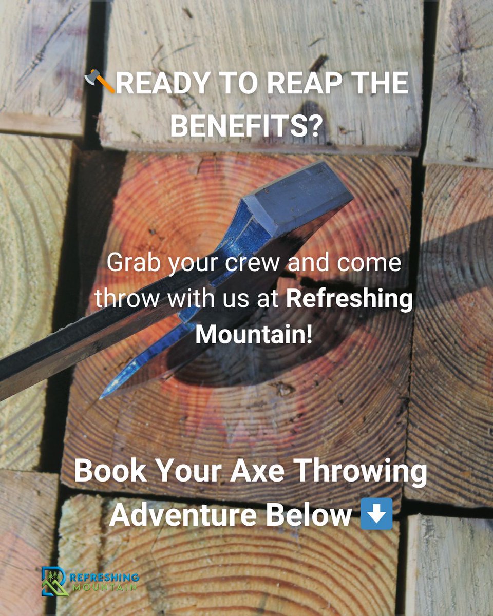 RefreshingMount's tweet image. Looking to add a little adventure to your day?
Try outdoor axe throwing at Refreshing Mountain! Designed for ages 13 and up, this fun add-on includes 30 minutes of unlimited throws for only $15 per person.
Reserve your spot today: refreshingmountain.com/activities/axe…