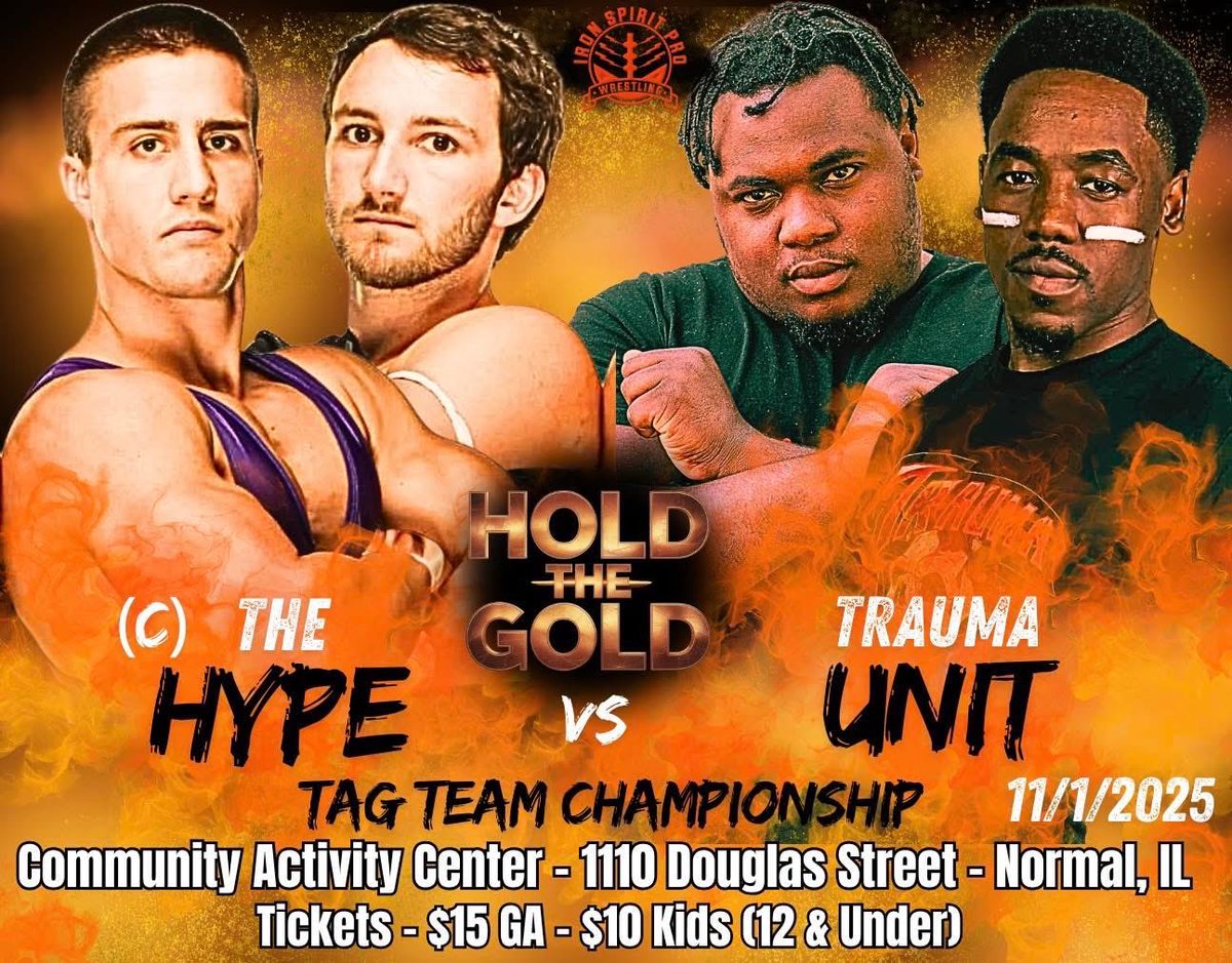 IronSpiritPro's tweet image. WRESTLING RETURNS TO NORMAL, IL 🔥
Iron Spirit Pro is back Sat. Nov 1st at the Community Activity Center!
Big fights. Bigger moments.
It’s live, loud, and can’t-miss.

Flyer + matches 👇
Details in comments.
#IronSpiritPro #Wrestling #NormalIL #IndieWrestling