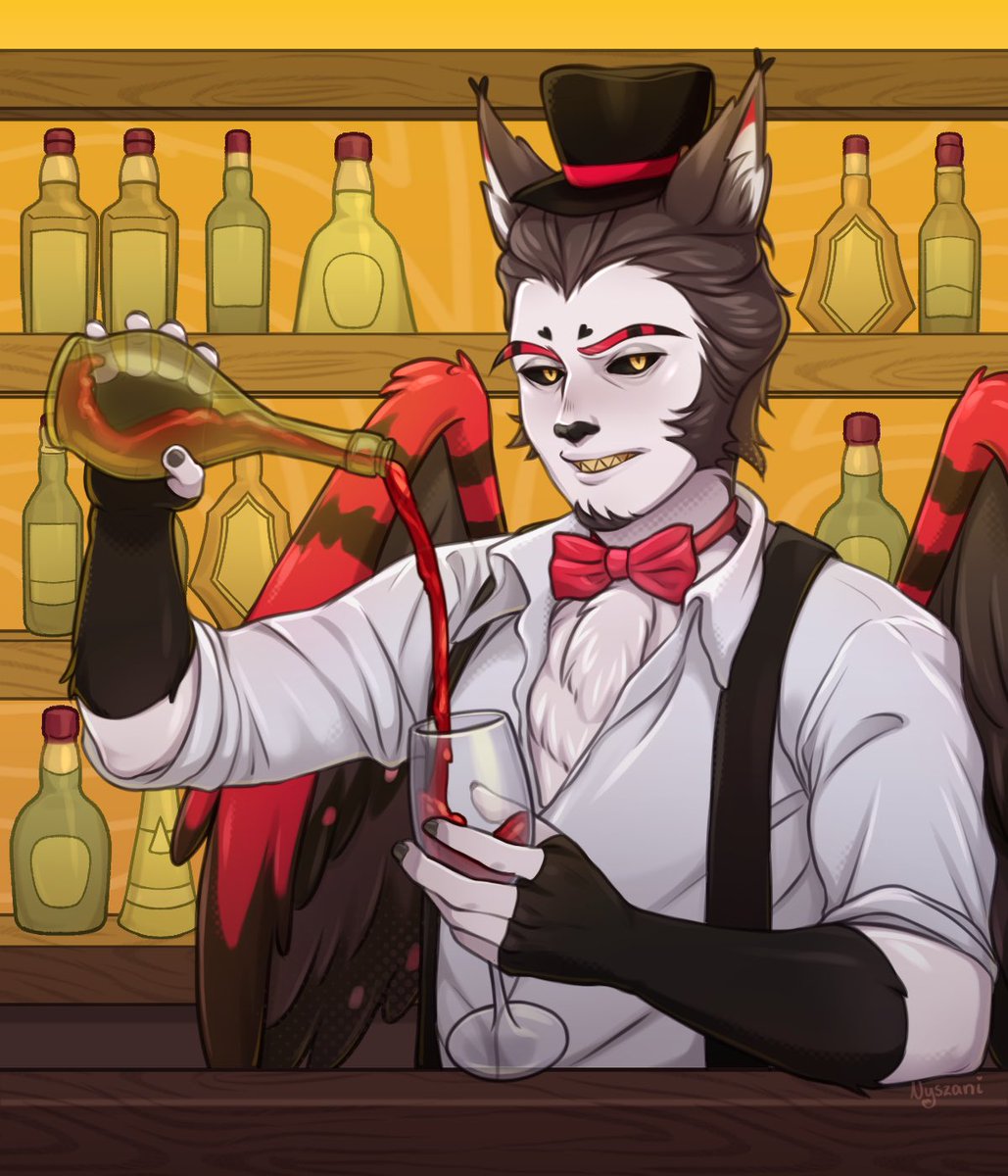 Nyszani's tweet photo. Ahhh I forgot to post but honestly most of the stuff I post doesn’t really get any interaction but whatever!!
Here’s Inktober Day 13 the theme was drink so I made Husk from Hazbin Hotel in my style :)))
#HazbinHotelFanart #husk #barkeeper https://t.co/dLRQ2lJIiX