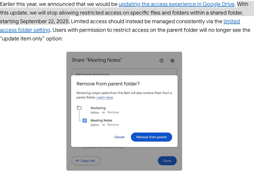 Getting back on Twitter to make it clear that this is the dumbest fucking thing ever

workspaceupdates.googleblog.com/2025/09/upcomi….