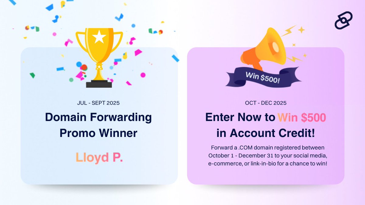 Congrats to Lloyd P. on winning $500 in account credit, just for forwarding his domain! 

This is your last chance to win. ➡️ Register a .COM domain (now only $6.99), set up forwarding by 12/31/25, and you could be our next winner! 

Full details here: dyna.me/x7EodQc