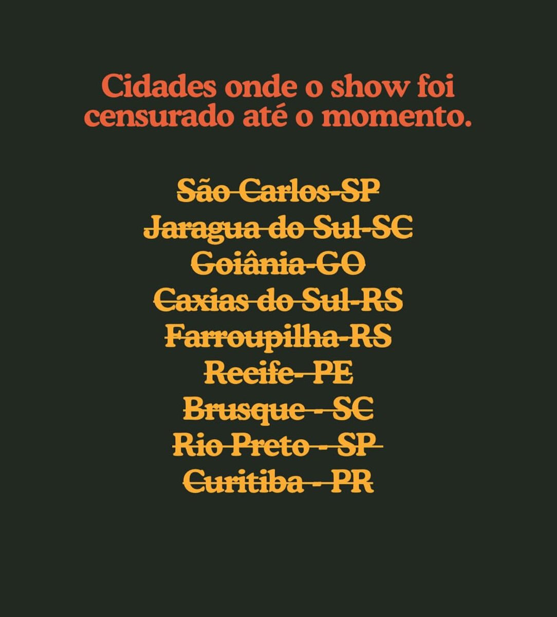 tiagosantineli's tweet image. tudo censura prévia porque ninguém sabe o conteúdo do show 👍