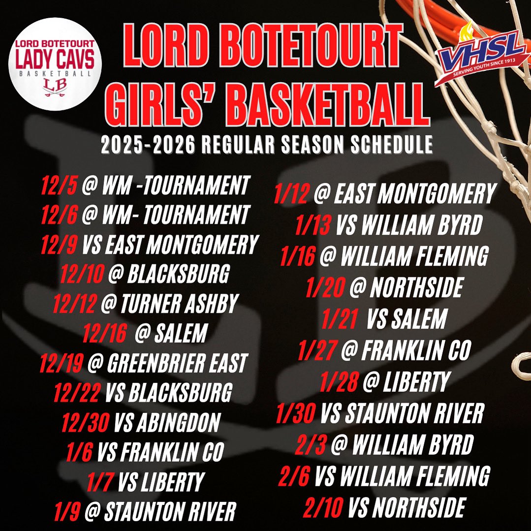 🚨🏀2025-2026 Schedule 🏀🚨