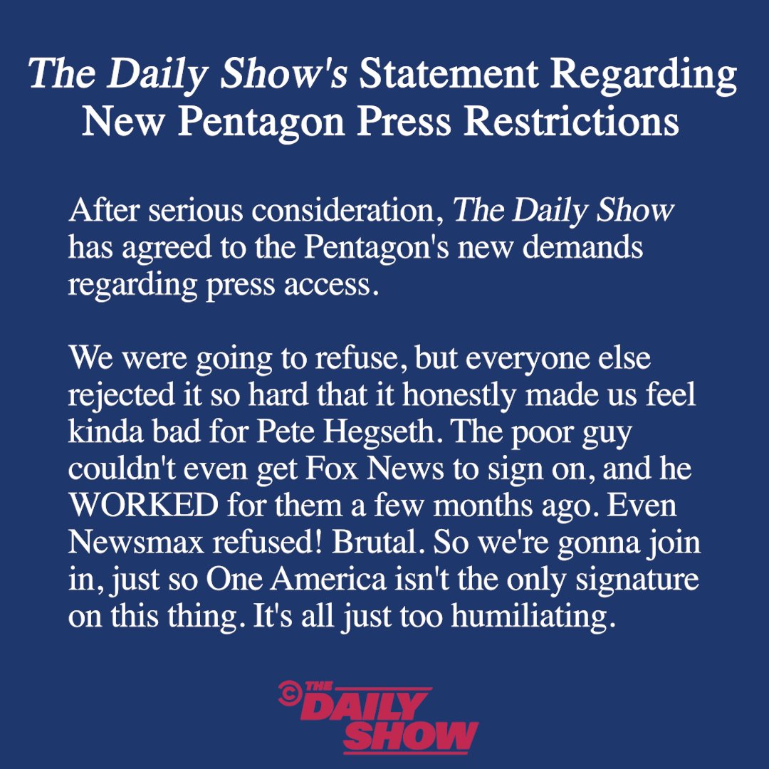 The Daily Show’s Statement Regarding New Pentagon Press Restrictions