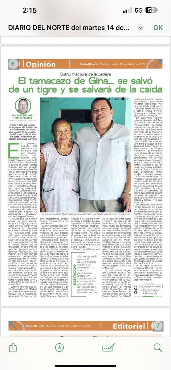 Gina siempre atenta y familiar… pronta mejoría!