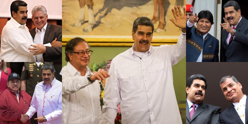 Si cae Nicolás Maduro:

- Cae Gustavo Petro.
- Cae Miguel Díaz-Canel.
- Cae Daniel Ortega. 
- Cae Evo Morales.
- Cae Rafael Correa.
- Desaparecen las FARC. 
- Desaparece el ELN.