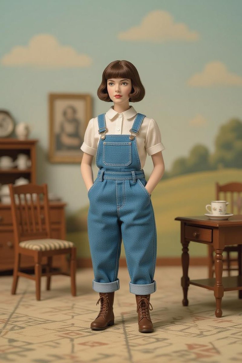 recursionloopx's tweet image. Grok Imagine prompt:
In Rylet-Style: A surreal table-top miniature diorama aesthetic with tiny 6-inch human actors composited seamlessly into an oversized handmade world, emphasizing surreal scale inversion and nostalgic tactile charm like vintage children’s TV.