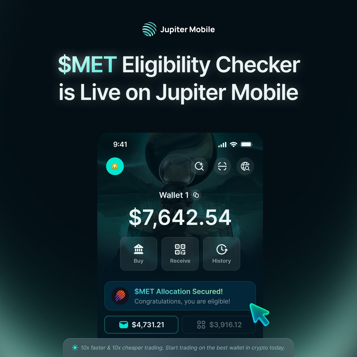 $MET ELIGIBILITY CHECKER IS LIVE!

Import your wallet into Jupiter Mobile apps. 

 check your eligibility now ⚡️