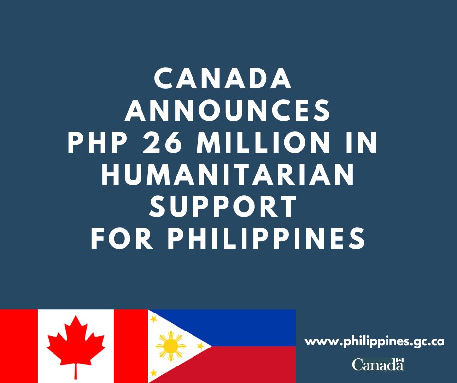 Canada will provide C$ 650,000 (approx PhP 26 million) in humanitarian assistance funding to support emergency relief efforts in the Philippines:

More details 👉canada.ca/en/global-affa…