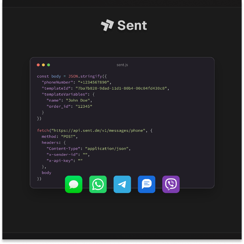 sentdm's tweet photo. One API. Send messages on all channels.