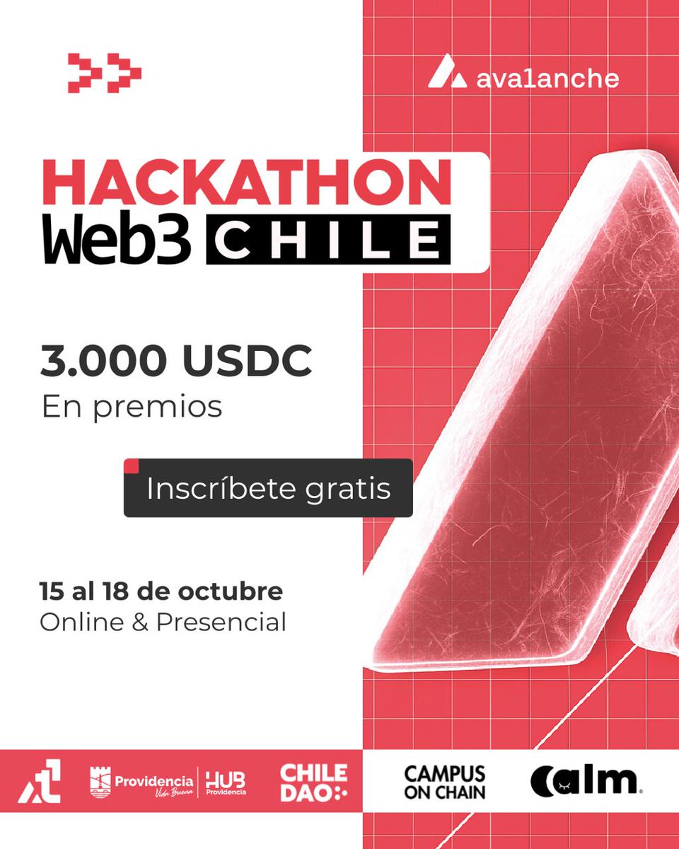 🇨🇱 COMENZÓ LA HACKATHON WEB3 CHILE 

🌎 COMPITE DESDE CUALQUIER LUGAR
💻 EL 15 Y 16 DE OCTUBRE SERÁ ONLINE
🏰 EL 17 Y 18 DE OCTUBRE EN @HUBPROVIDENCIA
📲 EN EL LINK DE LA BIO PUEDES INSCRIBIRTE
📈 APOYARTE DE 7 CLASES GRABADAS
🫂 Y UNIRTE AL TELEGRAM DE LA HACKATHON