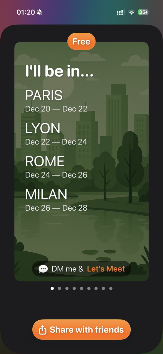 goshaginyan's tweet image. I decided to generate the backgrounds after all and upscale them with another AI service.
Really liked the style, so I dropped the real photos and blur effect.
Now every background is AI-generated.
Looks pretty good, right? 👀
#buildinpublic #iosdev #travelapp