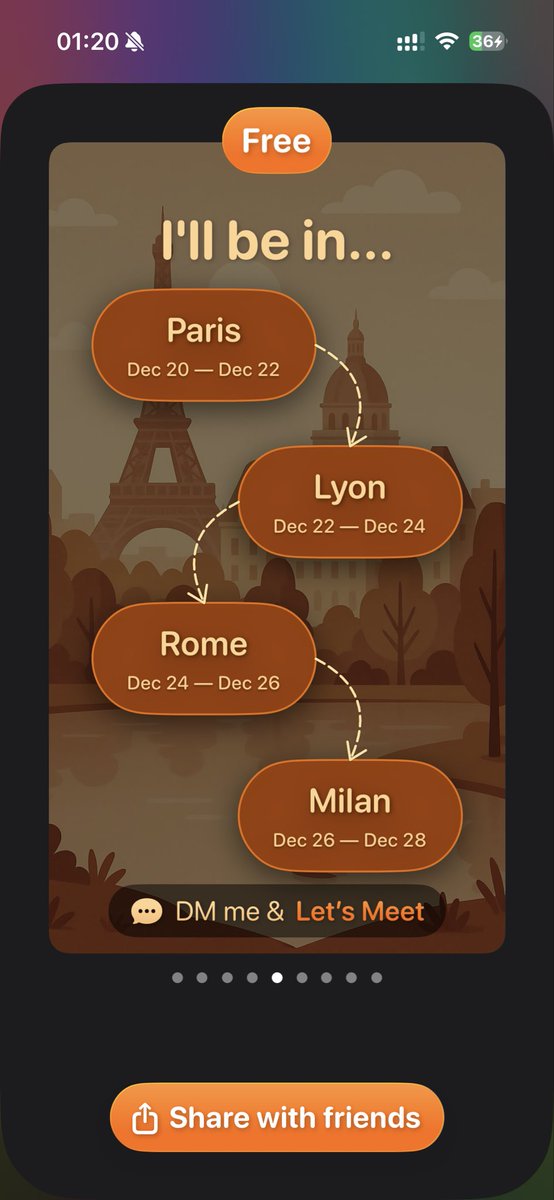 goshaginyan's tweet image. I decided to generate the backgrounds after all and upscale them with another AI service.
Really liked the style, so I dropped the real photos and blur effect.
Now every background is AI-generated.
Looks pretty good, right? 👀
#buildinpublic #iosdev #travelapp