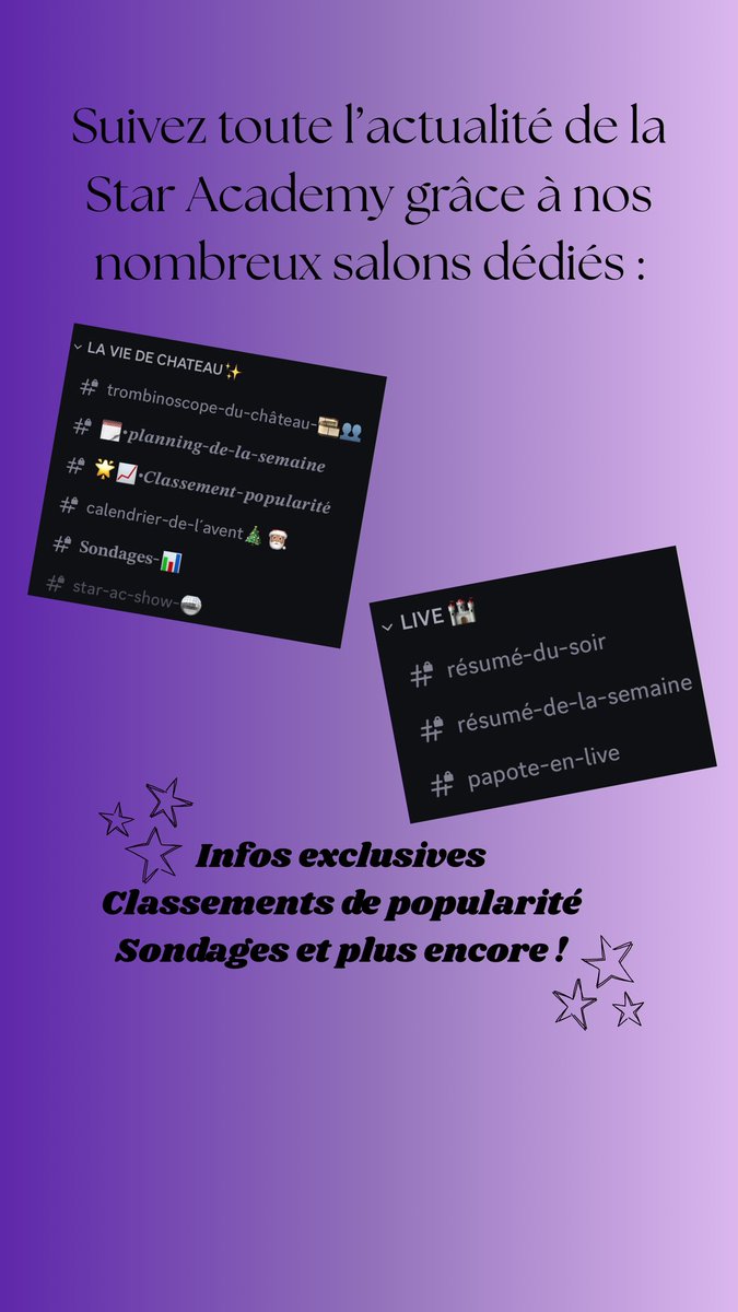 MediaOneDiscord's tweet photo. Fan de la @StarAcademyTF1 ? Rejoins notre discord ! 

https://t.co/z9eY6Zc2kv https://t.co/ufOgZllAtP