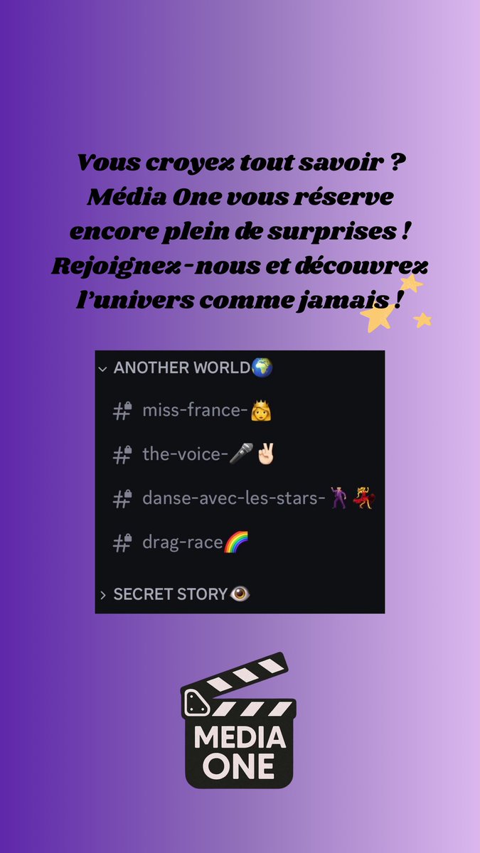 MediaOneDiscord's tweet photo. Fan de la @StarAcademyTF1 ? Rejoins notre discord ! 

https://t.co/z9eY6Zc2kv https://t.co/ufOgZllAtP