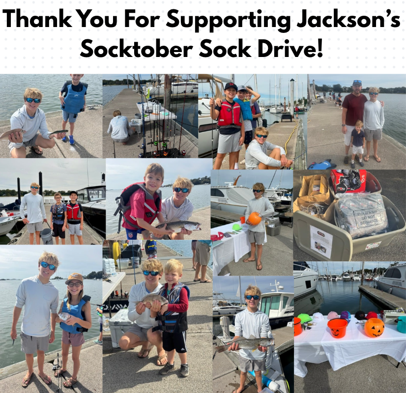 HLundqvistFDN's tweet photo. 🎣 Reel In the Warmth was a success! HLFYA Jackson Bogardus collected 3,000+ pairs of socks for local shelters incl. Inspirica in Stamford, CT. Thank you Riverside Yacht Club, Tyalure Tackle, The Sportsman’s Den & Bombas for the support. 💙 #HLF #GiveBack #SockDrive https://t.co/fOtvJ3bESO