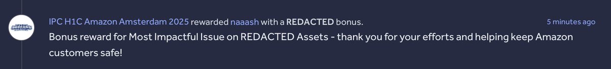 _naaash_'s tweet image. Just wrapped up an amazing IPC with @amazon in Amsterdam! 🇳🇱🚀

Our team - @H4cktus, @Jayesh25_, @itz_mg_ &amp;amp; I - came 1st on the leaderboard, finding ~80 vulnerabilities from medium to critical 💪

Also grabbed some bonus awards:
🏆 Most critical issues on an asset
💥 Most…