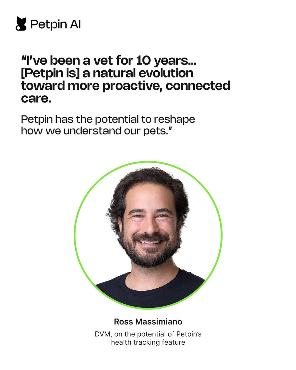 petpinai's tweet image. Big things ahead!
We’re honored to have Dr. Ross Massimiano (@Rossimiano), an emergency vet with 10+ years of experience, share why he believes Petpin is the next evolution in connected pet care.
The future of pet care starts here.