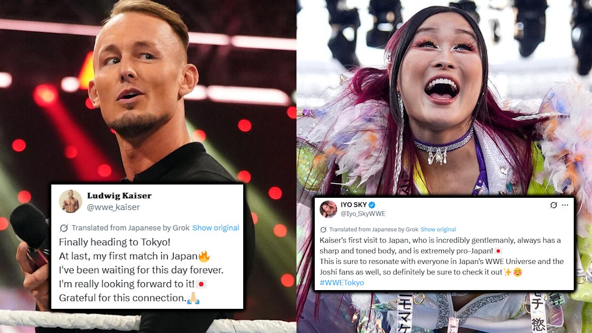 WrestleTalk_TV's tweet image. IYO SKY praises Ludwig Kaiser ahead of his first ever match in Japan for this week's WWE live events! 🇯🇵