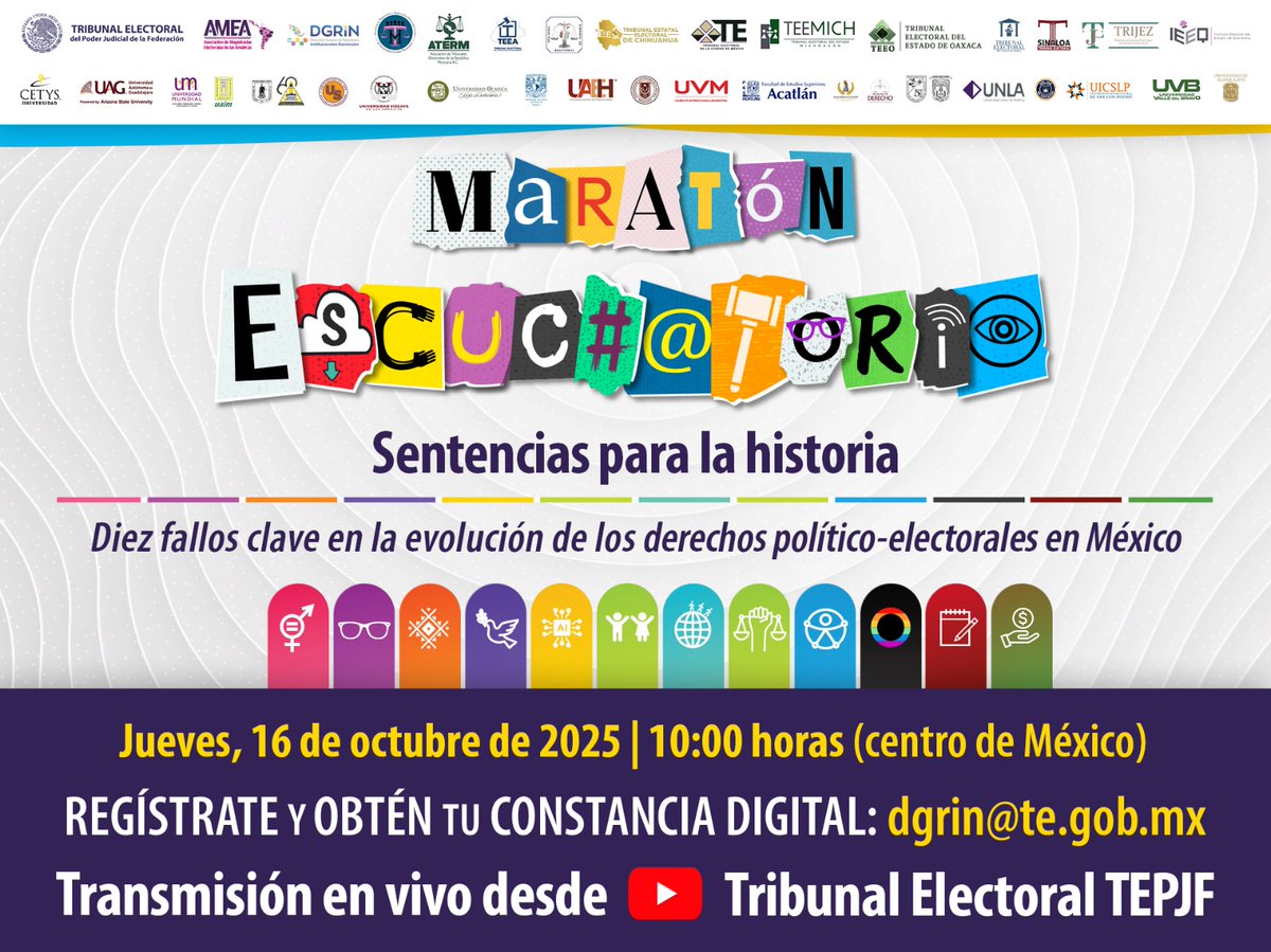 🔴#EnVivo | Maratón Escuchatorio: Sentencias para la historia. Diez fallos clave en la evolución de los derechos político-electorales en México.

▶️Conéctate a través del siguiente enlace: youtube.com/live/ckY9F2aWi…