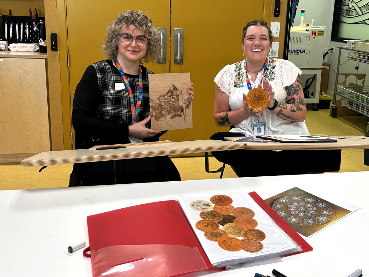 Library staff show-off their final Laser-cut results at a "Creative Gothic" workshop for customers "Sketch then Etch". What an awesome #makerspace outcome! <a href="/Makerspaces_com/">Makerspaces.com</a> <a href="/L2_S2S/">Libraries & Learning</a> <a href="/lightshow/">Josh Campbell</a> <a href="/WiljDekkers/">Wilj Dekkers</a> <a href="/GCSNinAction/">Greater Christchurch Schools' Network</a> #creativity #CommunityImpact