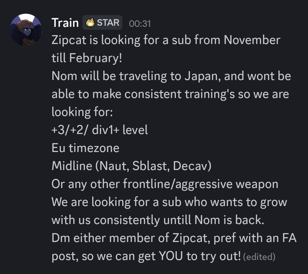 Zipcat is looking for a temporary 5th!
RT appreciated!