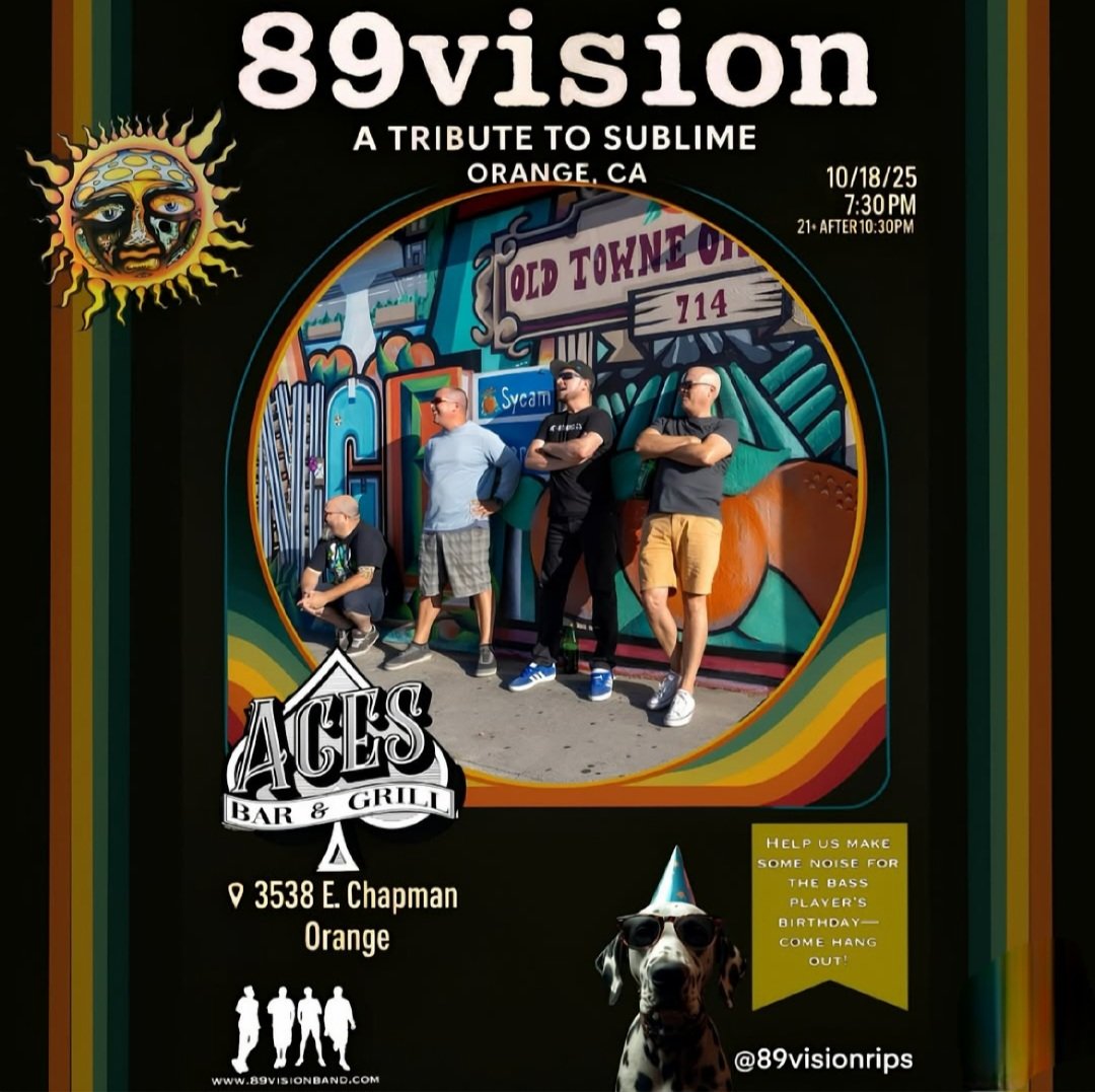acesbarandgrill's tweet photo. If you're looking for a Sublime night out, Aces is the place to be this Saturday night.

📍3538 E Chapman Ave, Orange, CA 

#acesbarandgrill #acesinorange #orangeparkacres #villapark #tustin #cowanheights #ocfoodies #oceats #ochappyhour #orangecounty #elmodenahighschool https://t.co/gGcHVDUufX
