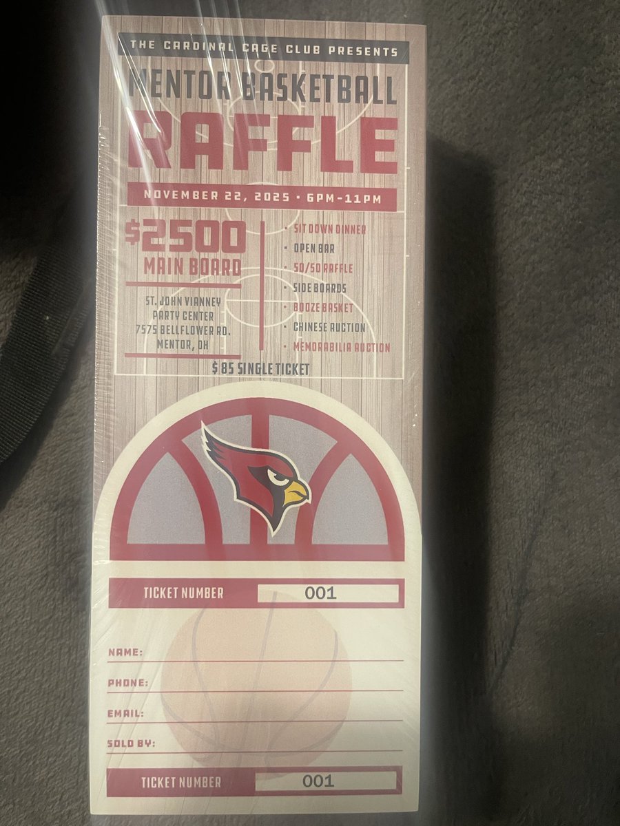 The reverse raffle tickets are here!! Join us on November 22nd at St John Vianney reception hall and support the Mentor Boys Basketball team. Message us for tickets.