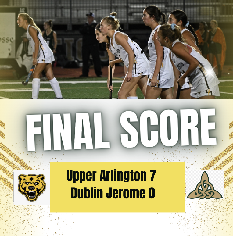 UaField's tweet photo. 🥍 Upper Arlington field hockey defeats Dublin Jerome 7-0 in the first-round playoff clash! Goals: Overmyer (2), Basil, Hoffman, Zolkowski, Speas, Young. Assists: Cao (2), Basil, Swary. Golden Bears' defense was unbreakable! Next round, here we come! 🐻💪 #PlayoffWin https://t.co/OMBARIE1uB