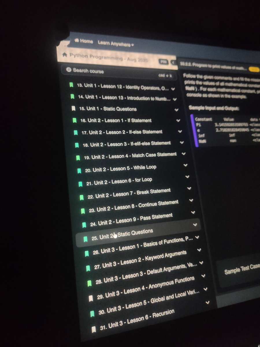 himanshu_ji_y's tweet image. Just wrapped up an all-nighter grinding through Codetantra's Python assignments—math constants, trig functions, and enough debugging to make pi feel rational. ☕🐍 Current status: eyes like inf, brain on nan. College life hits different at 4 AM. Who's with me? #Codetantra