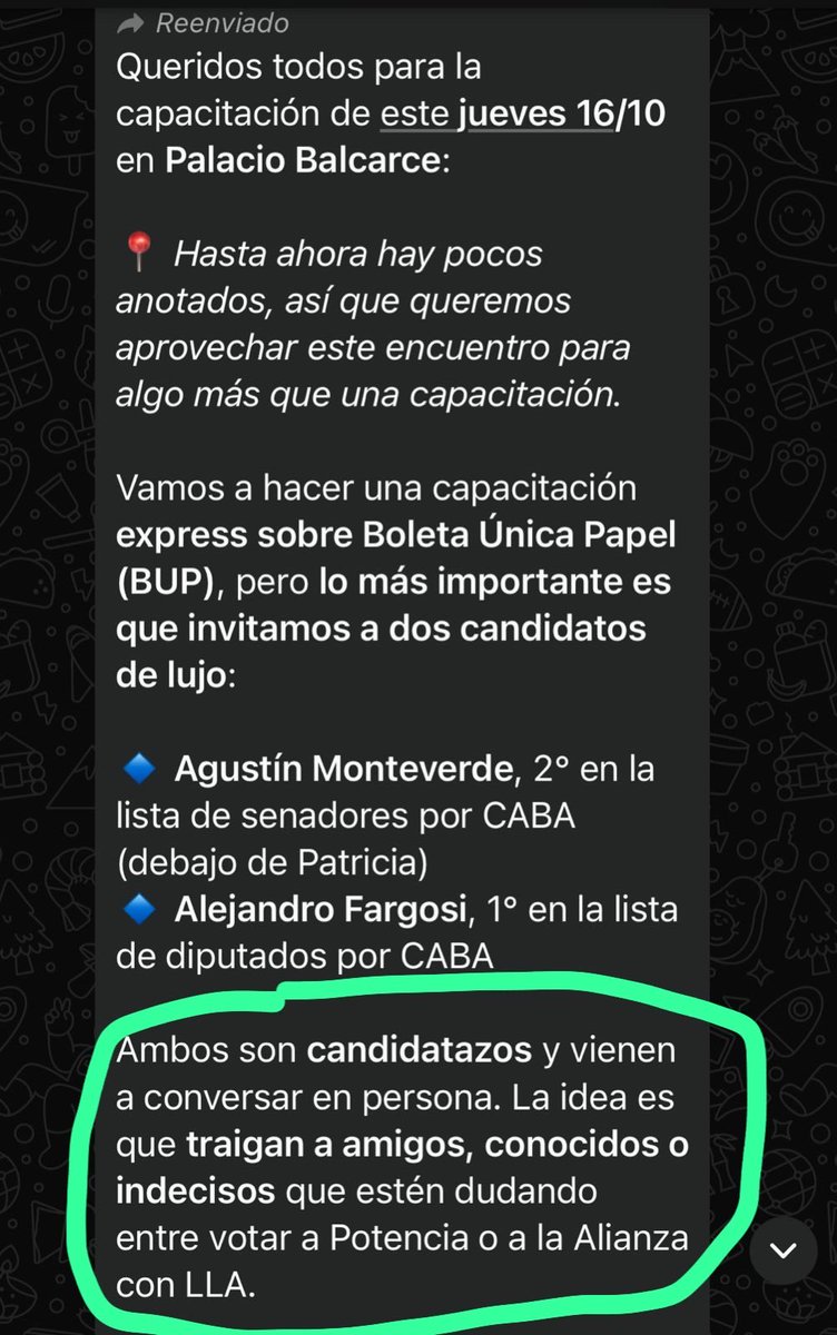 Miren el mensaje que están circulando los dirigentes de La Libertad Avanza. 

Están asustados porque Potencia hará una elección colosal.

Si te quieren hacer creer que esta elección se define entre algo malo y algo peor, no les creas.

Volvamos a las bases 💛🐶