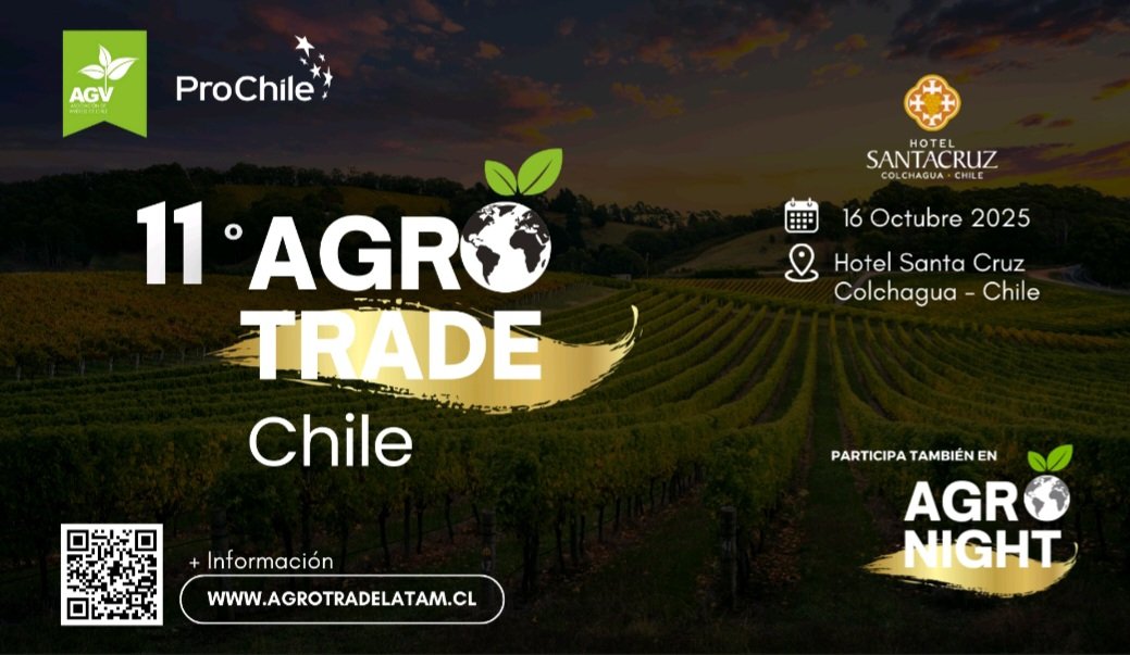 📣Mañana!!! No te quedes fuera del Agrotrade Chile en su 11va versión, organizada por <a href="/ViverosdeChile/">Viveros AG</a> y <a href="/ProChile/">ProChile</a> . 
Esta es la principal plataforma gremial del Cono Sur para la promoción de plantas, genética vegetal, insumos y servicios del agro chileno. 
Ya lo sabes 🌱✈️🌎🌻
