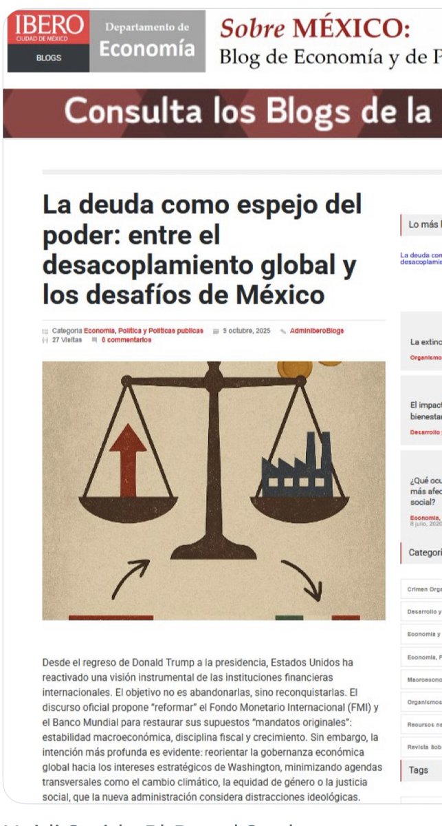 heydeesmeet's tweet image. La deuda como espejo del poder--Mi nuevo análisis explora cómo la #deuda se ha convertido en un instrumento de #poder y #soberanía en un mundo de #rivalidades #financieras entre EE.UU., China y Rusia —y lo que esto significa para #México blog.economia.ibero.mx/la-deuda-como-…