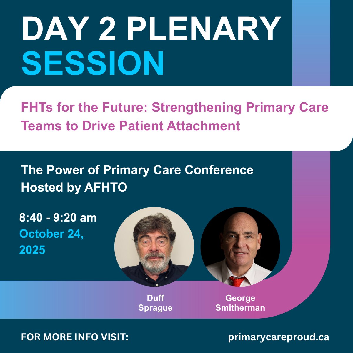 🎤 Day 2 Opening Plenary: Catch Peterborough FHT Executive Director and sector leader Duff Sprague at #AFHTO2025! 

Details: primarycareproud.ca
